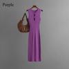 New Vintage Dress Senior Ice Silk Sleeveless Round Neck Slim Knit Mid-length Summer Sexy Base Dress