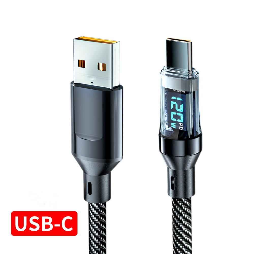 120 Вт 6A USB Type C - Type C кабель для быстрой зарядки USB USB C кабель для передачи данных со светодиодным дисплеем для Xiaomi Samsung Huawei