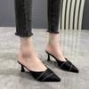 Летние новые женские тапочки, простые однотонные туфли-мюли Baotou Stiletto, сексуальные туфли с острым носком для банкета и офиса, женские туфли на высоком каблуке, Zapatos