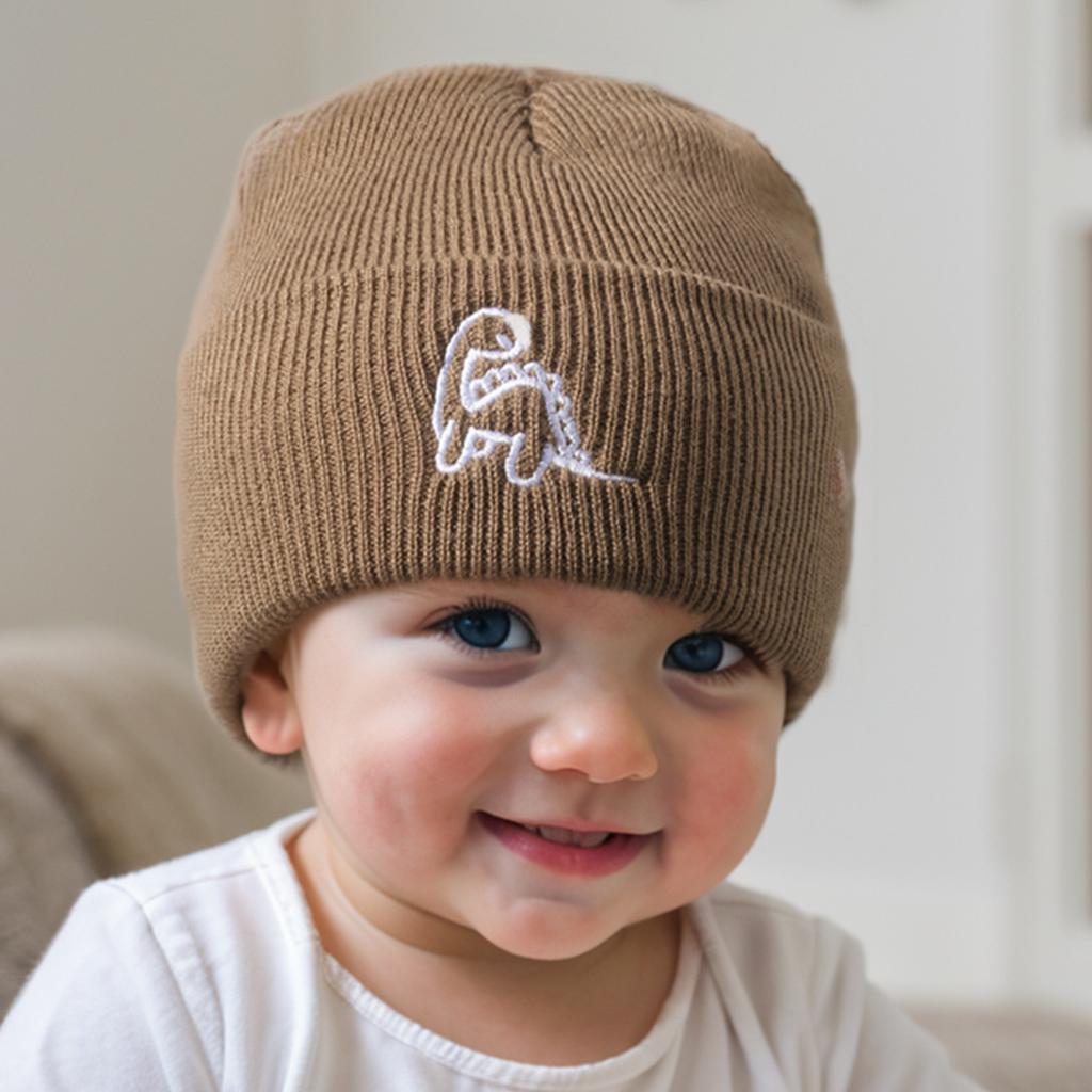 Вязаная шапка с мультяшными динозаврами для малышей, милая вышитая шапка с изображением динозавров для детей, вязаная крючком, теплая на осень, для детей 1-4 лет