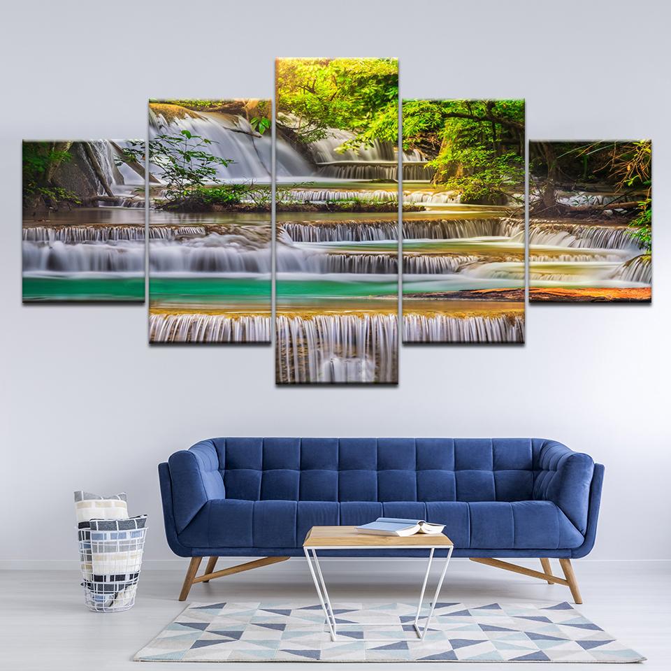 Canvas Painting landscape beautiful waterfall 5 Pieces Wall Art Painting Modular Wallpapers Poster Print living room Home Decor