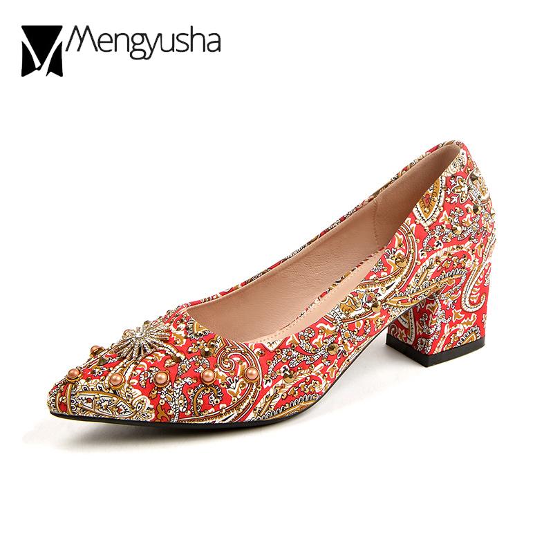 Свадебные туфли для невесты Женские этнические массивные туфли на высоком каблуке Большой размер 42/45 Туфли-лодочки Женские вечерние туфли Лоферы Клинья Tacones Женские
