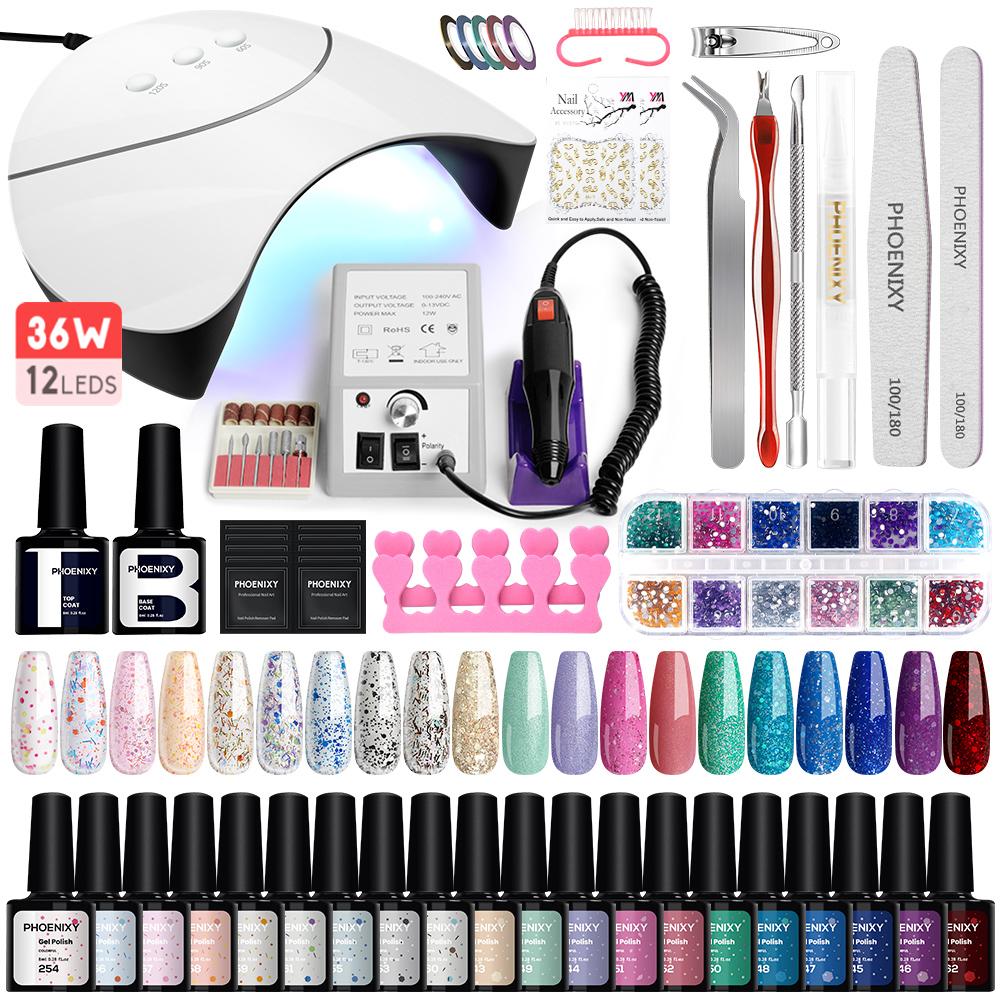 PHOENIXY Набор гель-лака для ногтей Pure Color Polish Полигель для ногтей Soak Off Gel с УФ-светодиодной лампой 36 Вт Набор маникюрных инструментов Стартовый и профессиональный