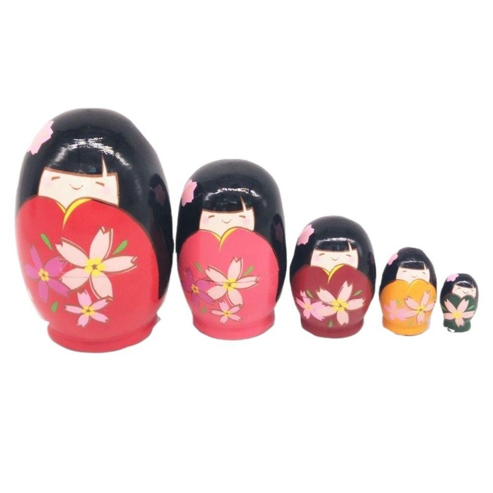 Japanese Girl Animal Matryoshka Doll Snowman Girls Russian Doll Wooden Stacking Dolls  Kids Toys