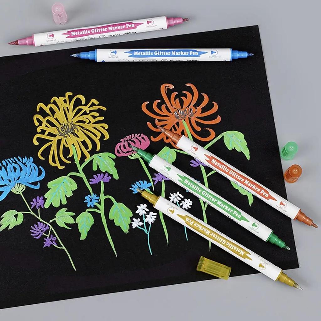 10 шт. Металлические блестящие маркеры с двумя наконечниками, с кисточкой и тонкими наконечниками, для альбомов «сделай сам», черных карточек, скрапбукинга, товаров для творчества