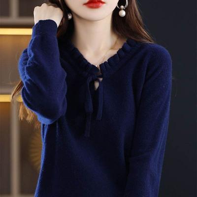 Свитер для женщин Осень Зима Утепленный Теплый Вязаный Эластичный С длинным рукавом Оверсайз С V-образным вырезом Топы