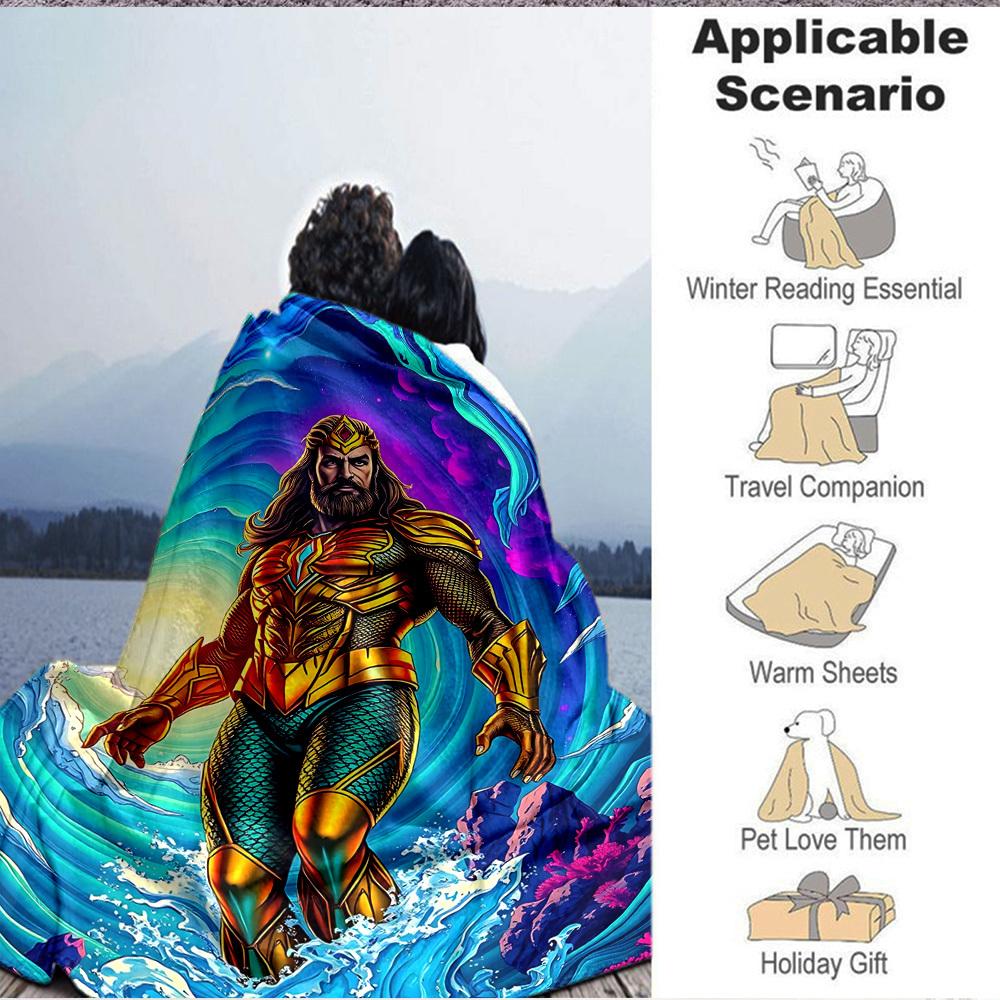 1pc Aquaman, Sea Kingdom Blanket | Polyester Fiber, All-Season Comfort for Sofa, Bed, Office, Car, Camping, Ideal Home Decor & Gift, Office Comfort yy