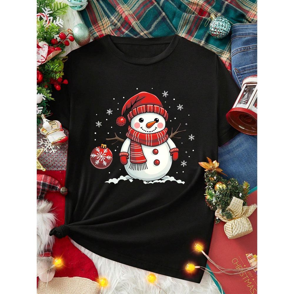 Casual Christmas Claus T-Shirt for Women Loose Round Neck Short Sleeve Tops