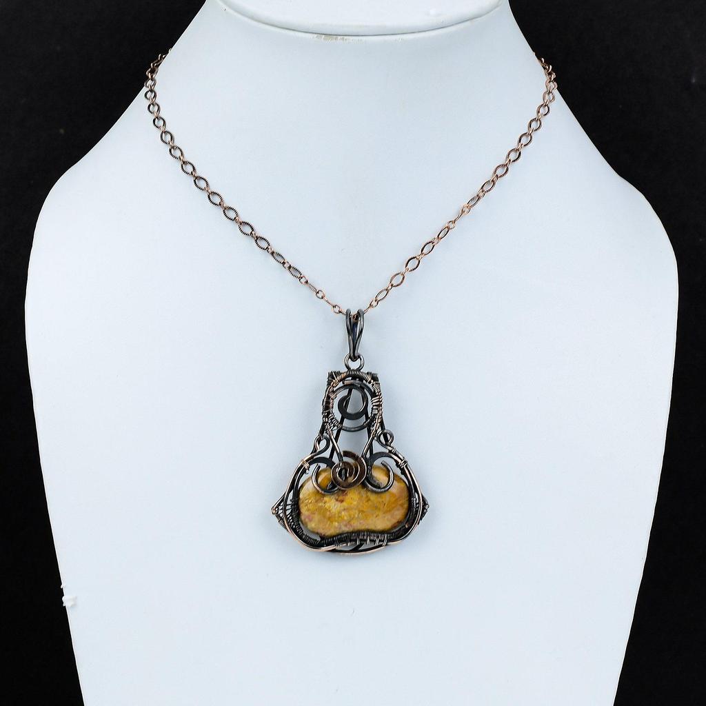 Кулон из ископаемого коралла, кулон в медной проволоке, антикварные медные украшения, кулон ручной работы из настоящего драгоценного камня, ювелирные изделия из ископаемого коралла, подарок на годовщину