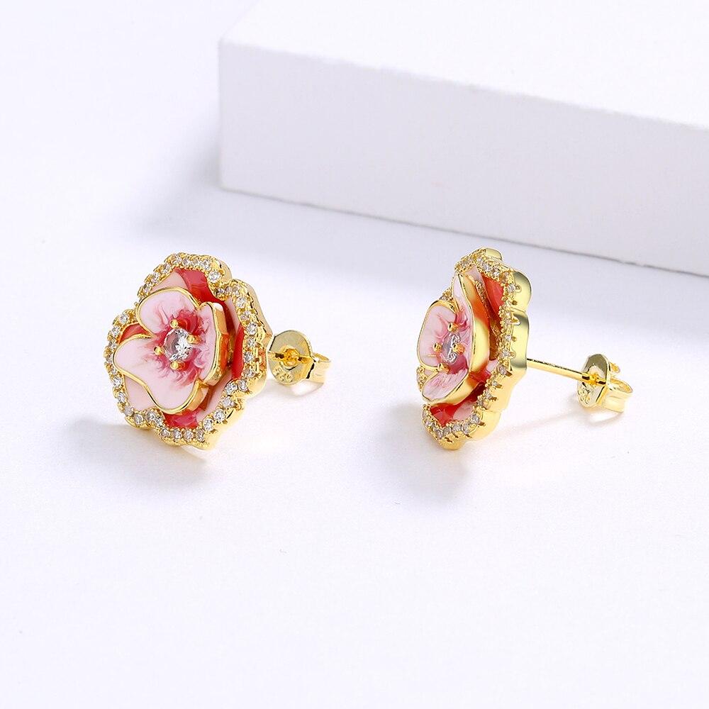 Модное кольцо для женщин, серьги с розовым эпоксидным цветком, элегантные женские вечерние украшения, эмаль ручной работы, женский рождественский подарок