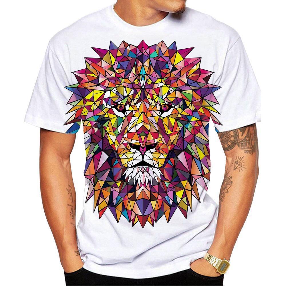 Новая модная мужская и женская детская футболка с круглым вырезом и 3D HD-принтом с геометрическим рисунком льва в уличном стиле унисекс