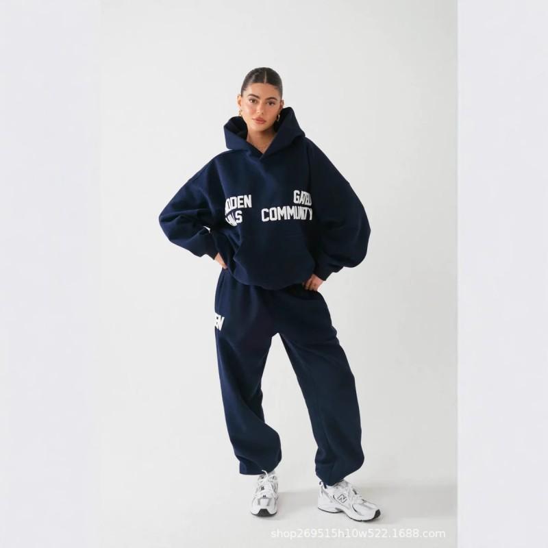 Womens Printed Hooded Sweatshirt Set Casual Loose Fit Daily Wear