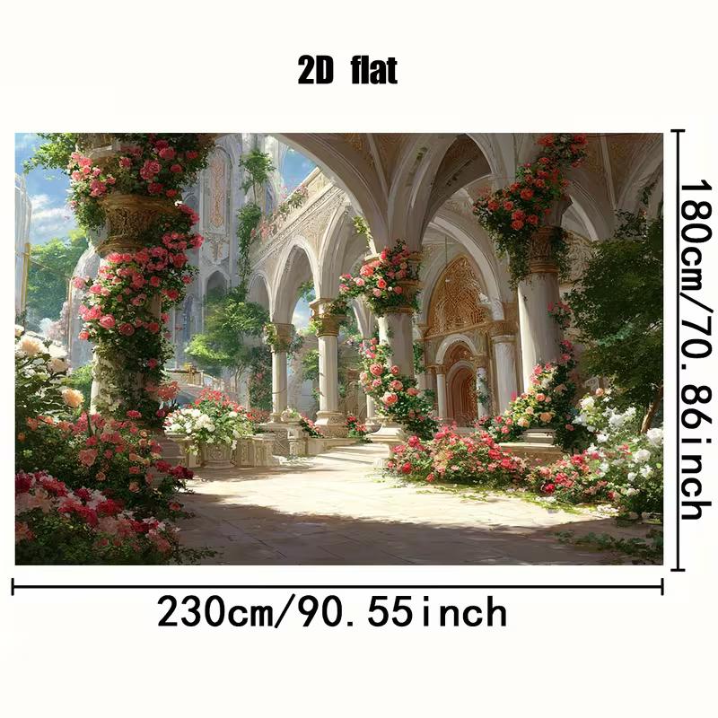 2D Заколдованный Замок Сад Фотофон, Сказочная Цветочная Арка Фон