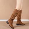 Новый стиль Однотонные Удобные Сапоги до колена Круглый носок Квадратный каблук Увеличение Большой размер Зимние Высокие сапоги