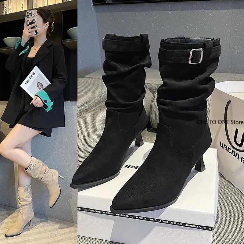 2025 Женские сапоги на высоком каблуке, растягивающиеся до колена, модные элегантные туфли для танцев, осенние женские современные длинные сапоги с острым носком