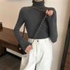 Women's Solid Color High Collar Slim Fit T-Shirt: Trendy Long-Sleeve Korean Style for Autumn/Winter 2025