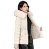 Winter Women Jacket Padded Windproof Cold-proof Zipper Closure Outerwear with Detachable Hood Stand Collar Neck Protection Drawstring Waist Jacket