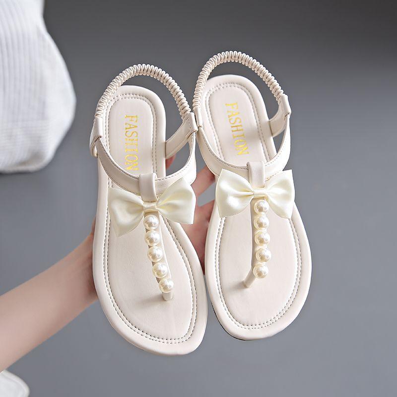 Обувь бежевая Лето 2024 Без каблука Алмазные женские туфли Плоские резиновые сандалии для женщин Шлепанцы Бантик Стразы Азиатский размер HF