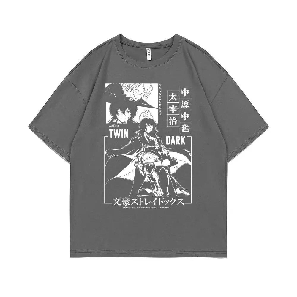 Аниме унисекс, футболка большого размера с графикой, унисекс, женские футболки Bungo Stray Dogs Dazai Osamu Nakahara Chuuya, хлопковая уличная футболка