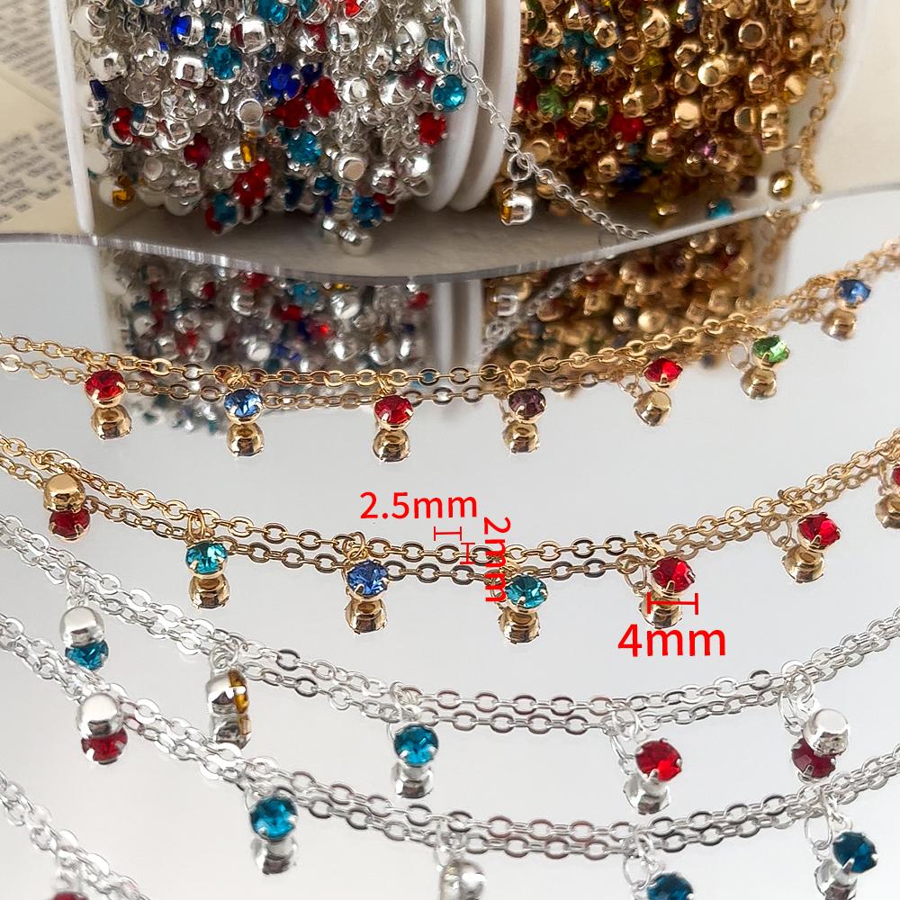 0.5M 1M Shiny Colorful Crystal Charm Taseel Beads Copper Chain DIY Necklace Bracelet Beaded Chains Women Jewelry Making Supplies