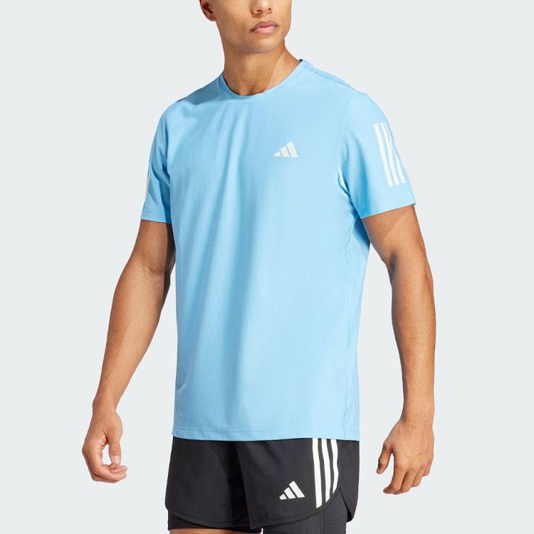 Adidas Three-Stripe Logo Print Crew Neck T-Shirt Men Tops Sky-Blue IN1513