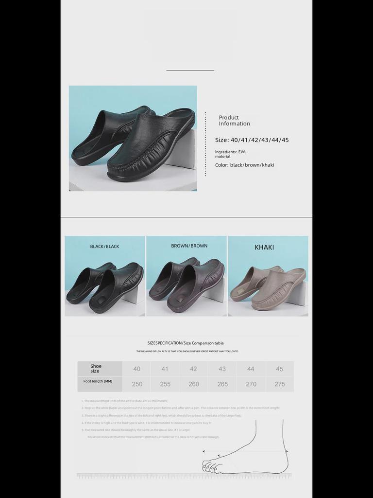 Men's Fashionable Leather Closed-Toe Slippers: Lightweight, Large-Size, Versatile for Home Leisure.