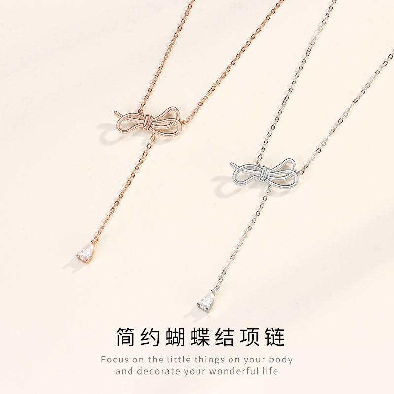 Ожерелье с кисточкой-бантом, универсальное ювелирное изделие, нишевая мода, легкая роскошь, цепочка на ключицу, в стиле инс