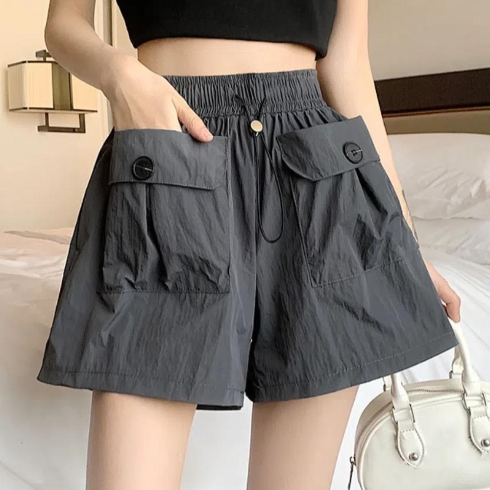 Lace Up Wide Half Leg Pants Drawstring Causal Shorts Women Simple Cargo Pants  Female