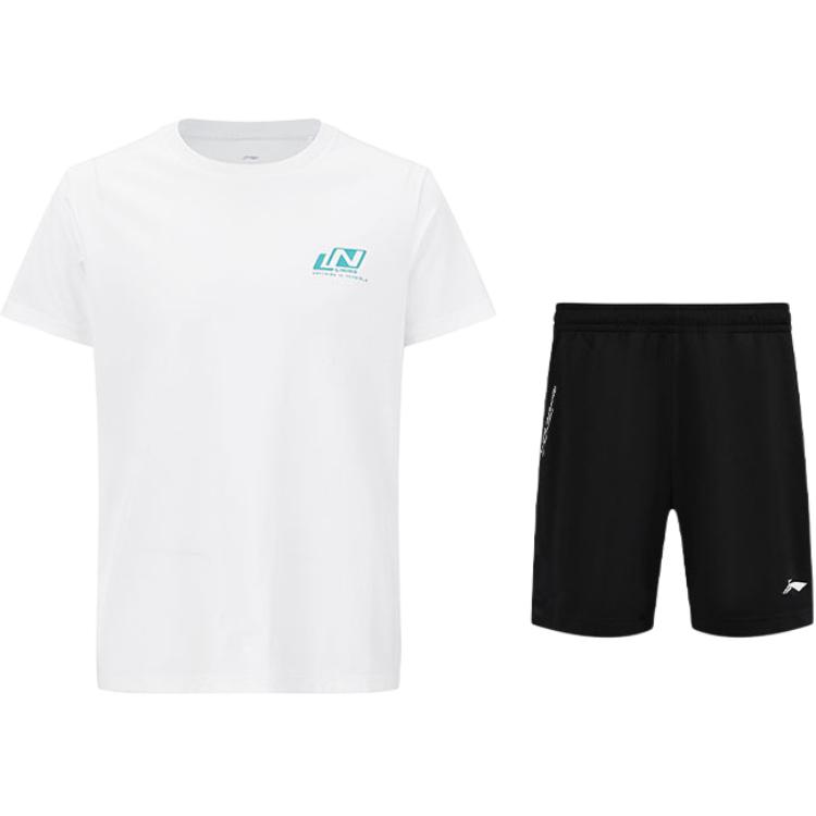 Li-Ning Минималистичный Дышащий Прохладный Круглый Вырез Короткий Рукав Универсальный Прямой Крой Разрез Быстросохнущие Шорты Повседневный Спортивный Комплект ATSV607-2+AAPU133-1