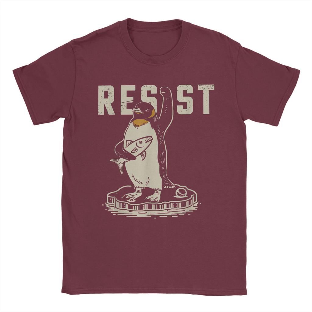 Men Resist Penguin Activism Funny Activism T Shirts Against Tariffs Tops Vintage Short Sleeve Round Neck Tees Present T-Shirts