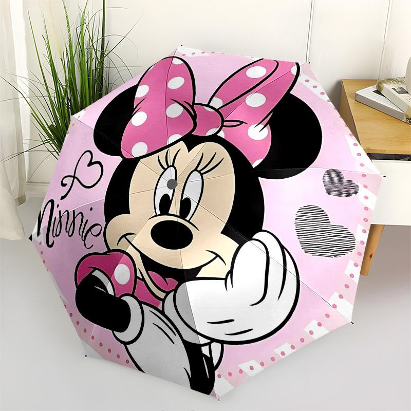 Minnie Mouse, Pink Background Themed Automatic Opening and Closing Umbrella, Brightly Colored 8-rib Portable Umbrella, Suitable for Men and Women, A P