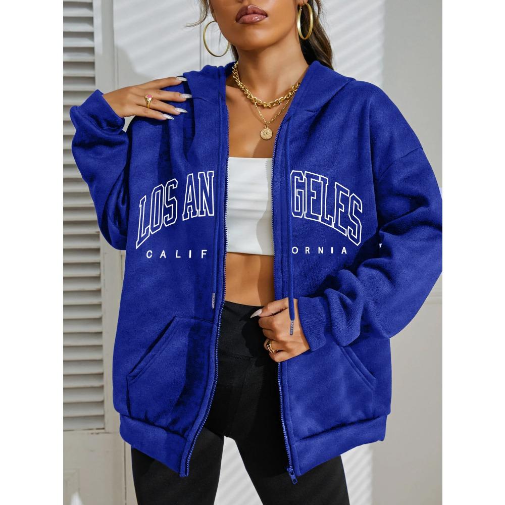 Лос-Анджелес Искусство Письмо Женские Толстовки на Молнии Хип-Хоп Флис Уличная Одежда Удобная Женская Одежда Спортивная Одежда