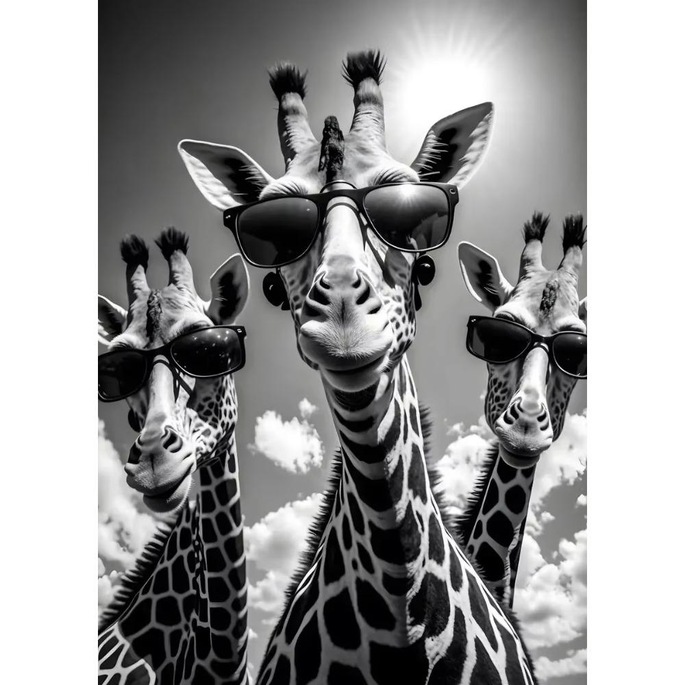 Funny Animal with Glasses Poster Print Canvas Giraffe Panda Monkey Wall Art Picture Living Room Home Decoration