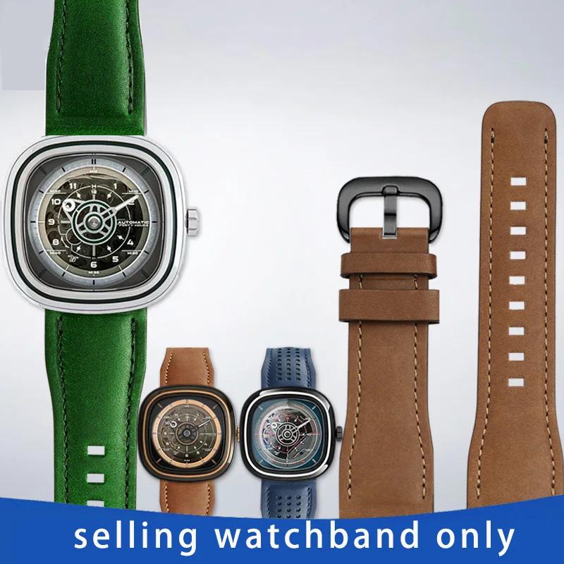 Cowhide Wristband for Sevenfriday Watch T1 T2 T3 Series Watch Strap 26mm Men's Wristband Bracelet Accessories brown green strap