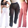 Сексуальные женские сетчатые прозрачные оборки по бокам свободные пляжные длинные брюки клубные брюки