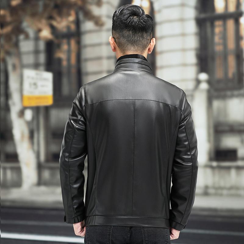 Новое кожаное пальто из овчины, мужская весенне-осенняя кожаная куртка с бейсбольным воротником, мужская тонкая мягкая кожаная куртка, тренд