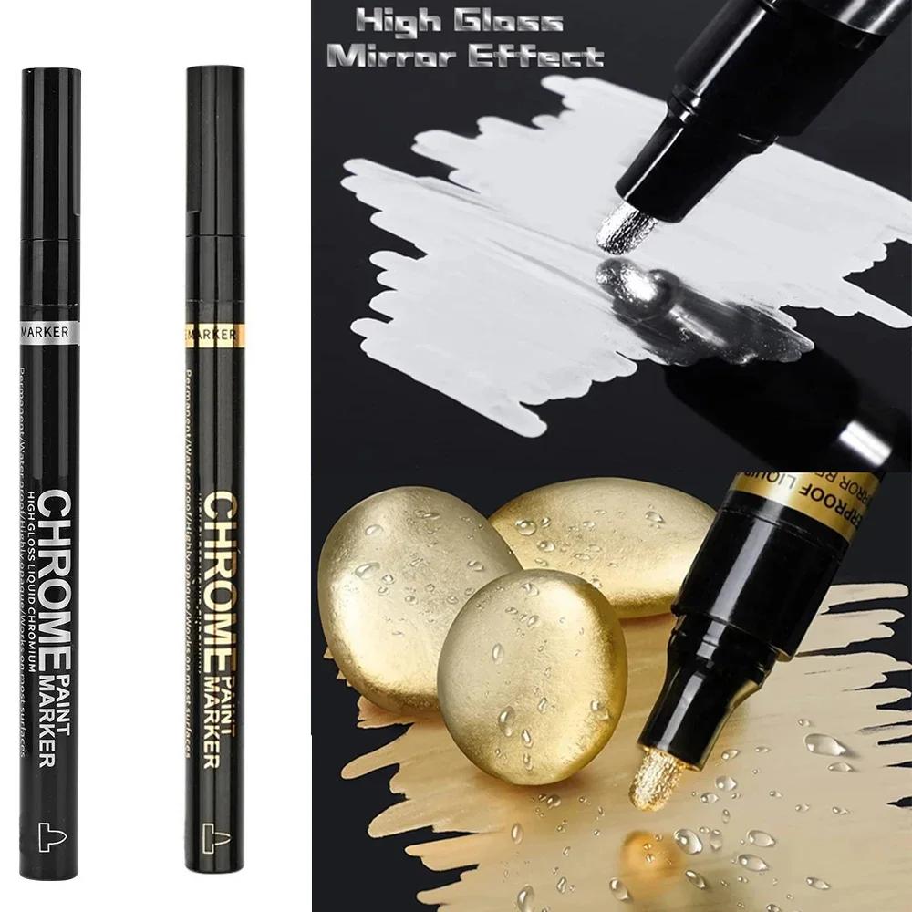 5/1 шт., хромированная ручка-маркер, зеркало, водонепроницаемая краска для ремонта камня, керамики, стекла, металла, золота/серебра, наконечник 2 мм