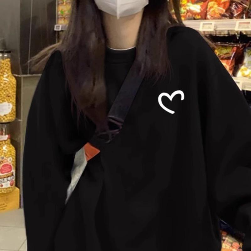 Мягкая свободная повседневная толстовка для женщин на осень и зиму, пальто Love с круглым вырезом и длинным рукавом, базовая рубашка, топ для женщин