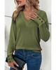 Azura Exchange Jungle Green Textured Knit V Neck Button Cuffs Long Sleeve Top