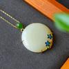 New Natural Hetian Jade Flower Enamel Porcelain Round Pendant Women's Necklace Exquisite Chinese Charm  Jewelry