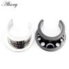 Alisouy 2PCS Stainless Steel Shell Moon Round Saddle Ear Tunnel Plugs Expander Stretcher Gauges Earrings Piercing Body Jewelry