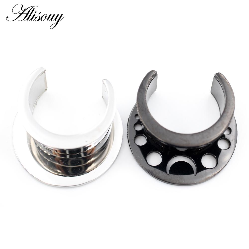 Alisouy 2PCS Stainless Steel Shell Moon Round Saddle Ear Tunnel Plugs Expander Stretcher Gauges Earrings Piercing Body Jewelry