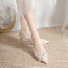 Fashion Classic Pumps Female Slip On Thin High Heels Pointed Toe Wedding Party Women Shoes Crystal String Bead Summer Shoes