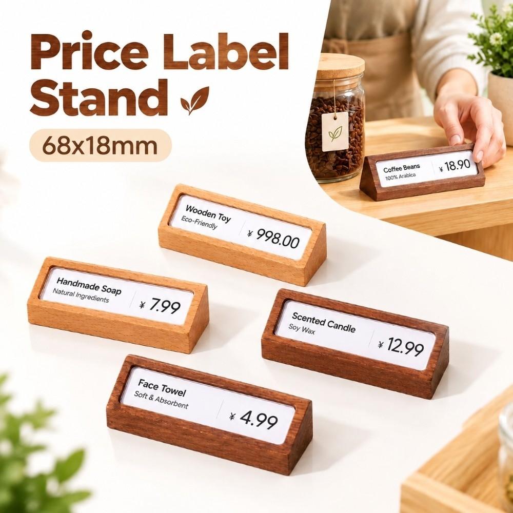 Wooden Base Wooden Price Tag Holder 68x18mm Desk Display Card Holder Price Label Stand Tea Shop