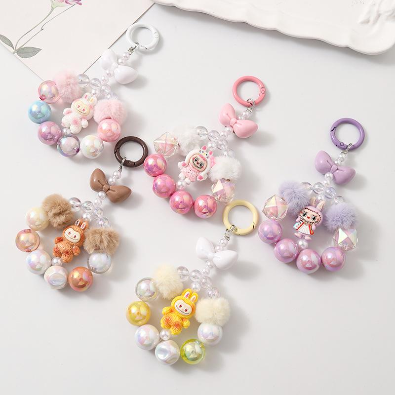 Мультяшная Девочка Сердце Веселье Ручная Работа Бисером Акрил Не Осыпающаяся Краска Цепочка для Телефона Захват Кукла Брелок Сумка Подвесное Украшение