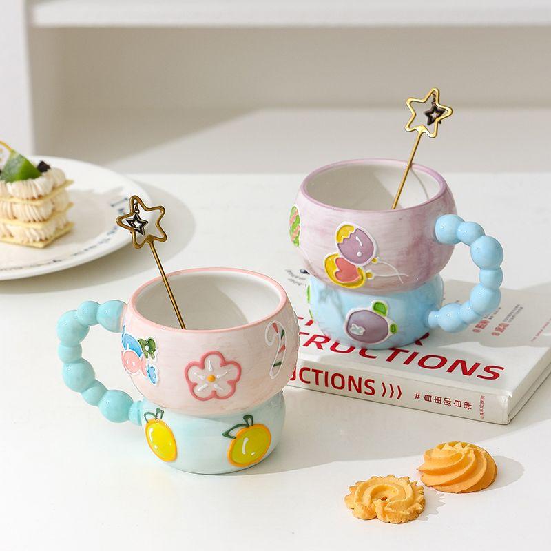 Hand-painted Relief Gourd Ceramic Cup Aesthetic Value, Breakfast Large Capacity, Cute Oatmeal Mug, Home Drinking Wate Drinkware