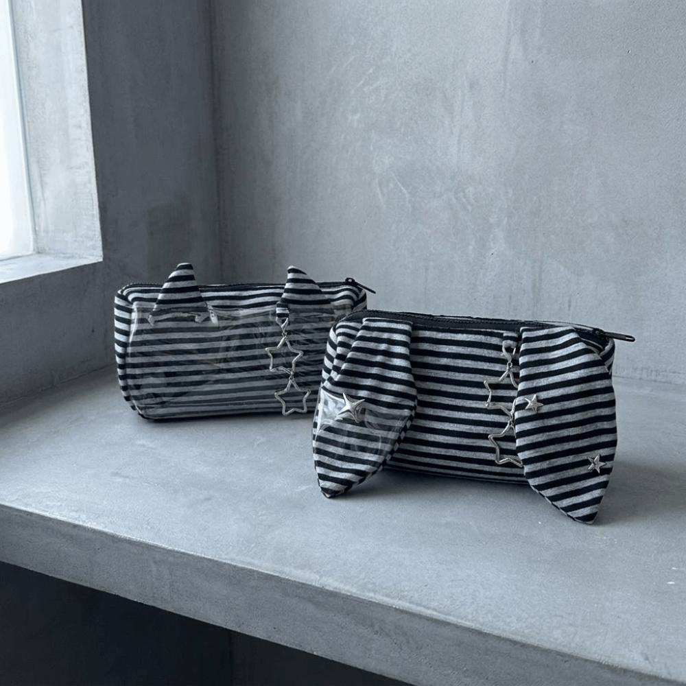 Clear PVC Striped Pencil Case Multi-functional Stationery Organizer Star Pendant Pen Bag Girl