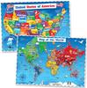 World Map Poster United States Map for Kids Set of 2 X USA World Maps for Waterproof Classroom Essential Classroom Back To School Supplies & - - 24"