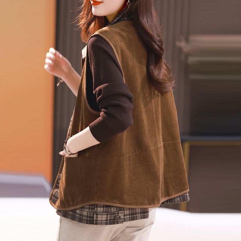 Stylish European Style Autumn and Winter Ladies Velvet Vest Coat Warm Corduroy Jacket