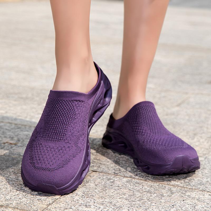Breathable wide-headed shoes, flying-woven sports shoes, casual couple's hiking non-slip barefoot half-tray socks shoes